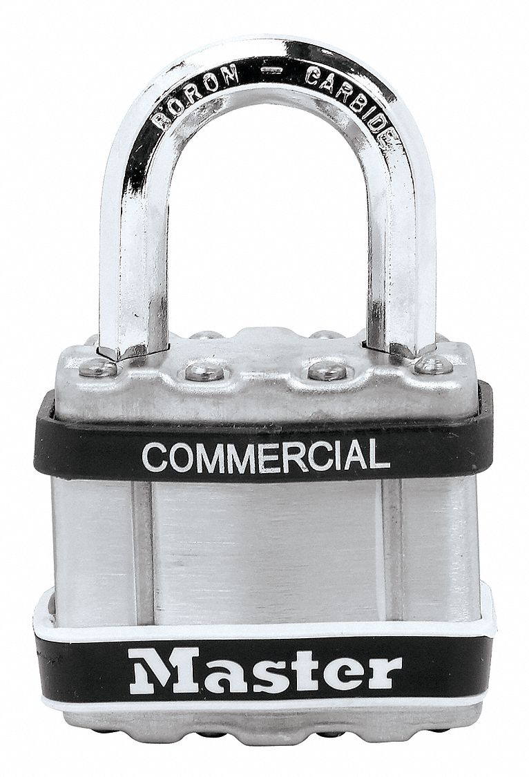 PADLOCK, 1 IN VERTICAL SHACKLE CLEARANCE, 13/16 IN HORIZONTAL SHACKLE CLEARANCE, 5/16 IN SHACKLE DIAMETER, SILVER