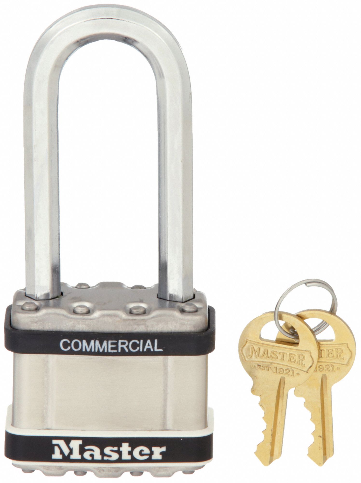 PADLOCK, 2½ IN VERTICAL SHACKLE CLEARANCE, 15/16 IN HORIZONTAL SHACKLE CLEARANCE, 4 PINS, SILVER