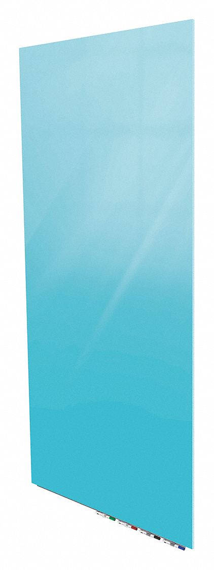 Dry Erase Board: Glass, Frameless Style, 36 in Overall Ht, 24 in Overall Wd, Blue