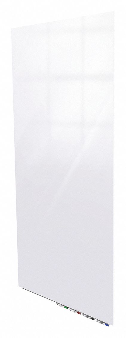 Dry Erase Board: Glass, Frameless Style, 36 in Overall Ht, 24 in Overall Wd, White