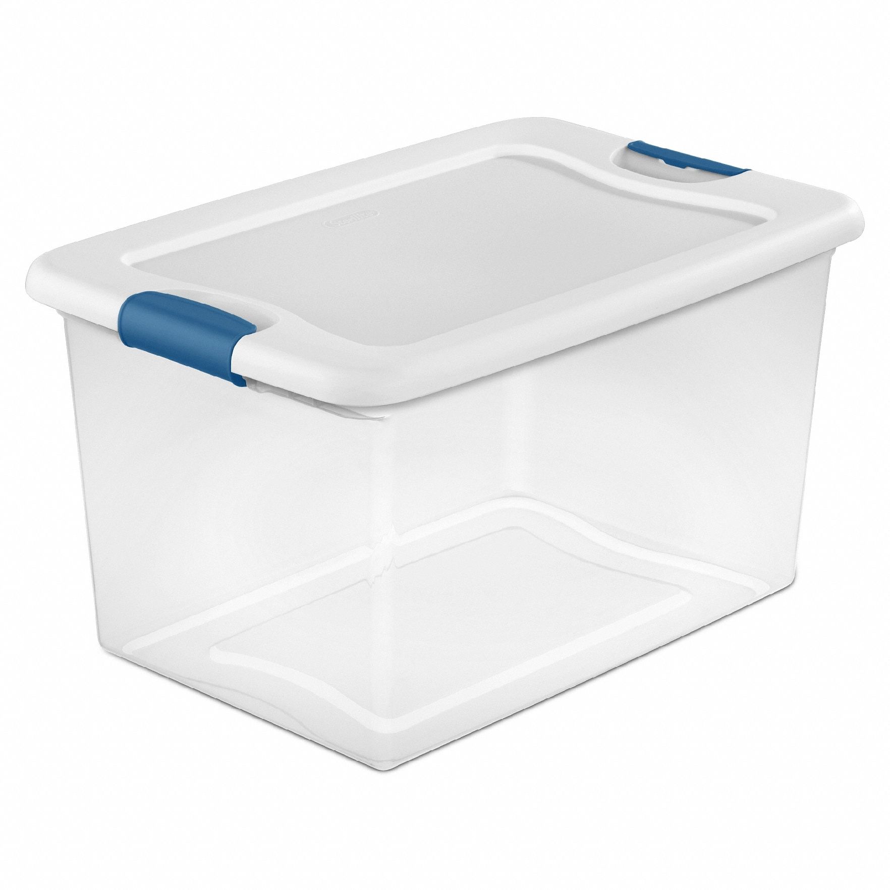 Storage Tote: 16 gal, 23 3/4 in x 16 in x 13 1/2 in, Clear Body, White Lid, 10 to 20 gal