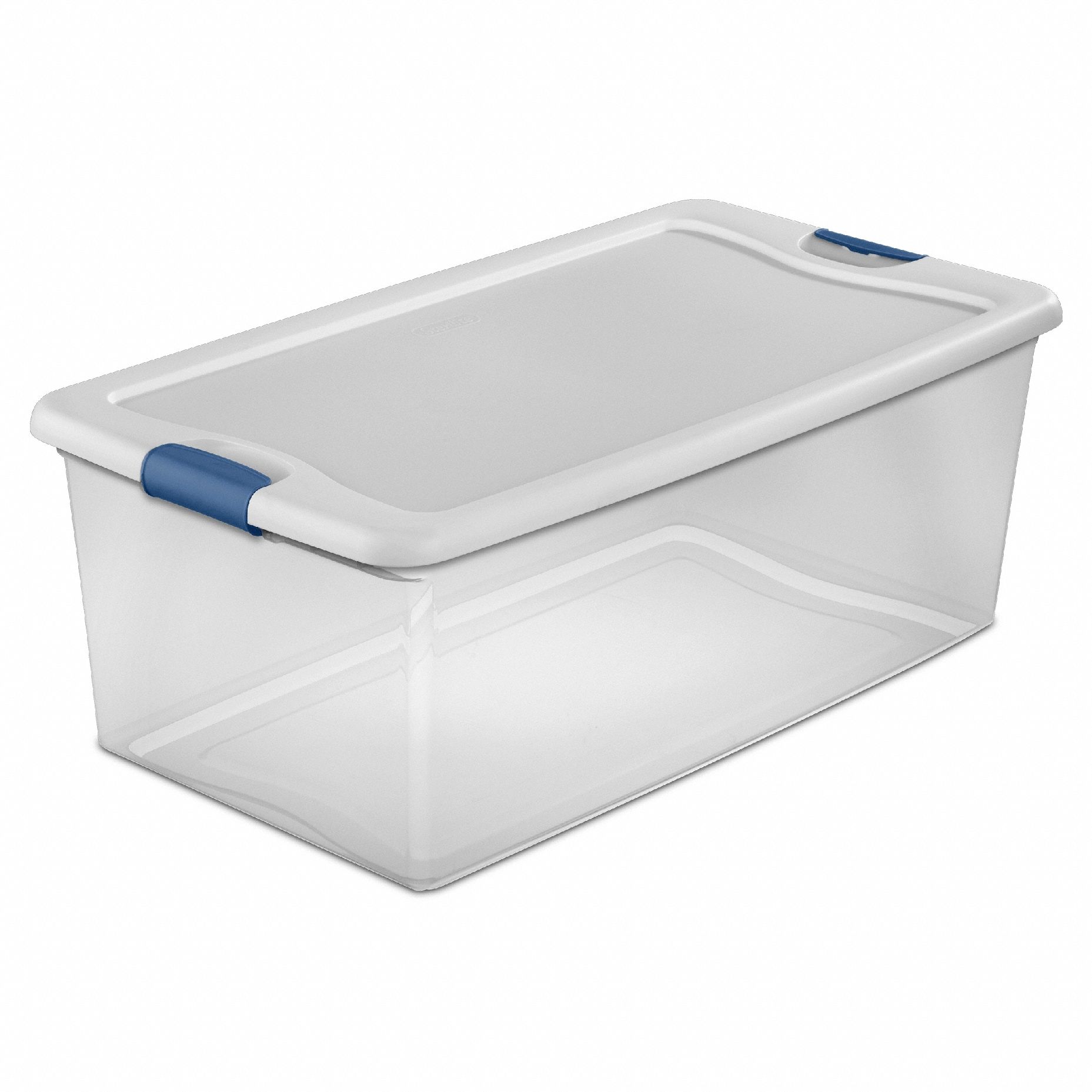 Storage Tote: 26.5 gal, 33 7/8 in x 18 3/4 in x 13 in, Clear Body, White Lid, White, Clear