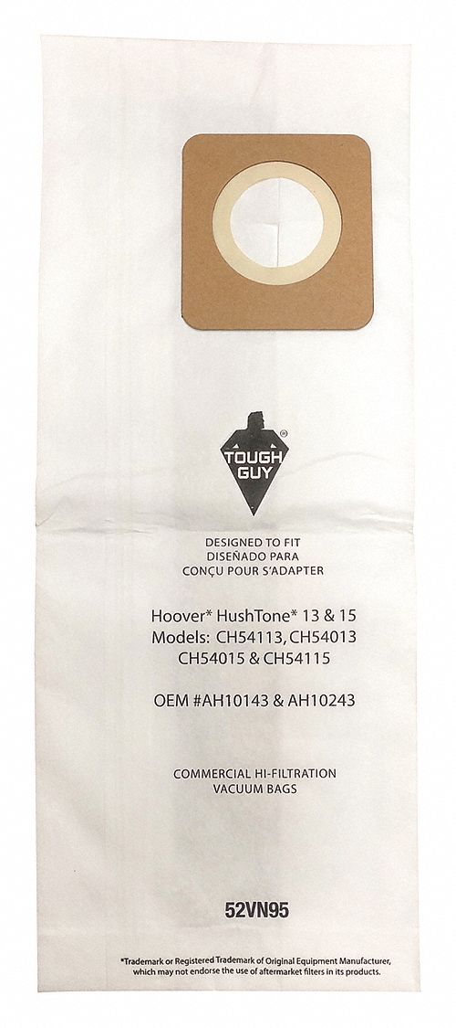 Vacuum Bag: Hoover, CH54013/CH54015/CH54113/CH54115, Dry, Paper, 2-Ply, Std, 52VN95