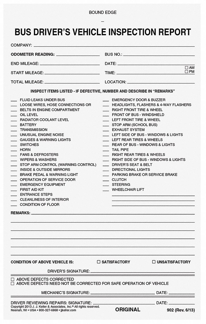 JJ KELLER, With Carbon, 2 Plies, Bus Driver Vehicle Inspection Report 52VP08902 Grainger