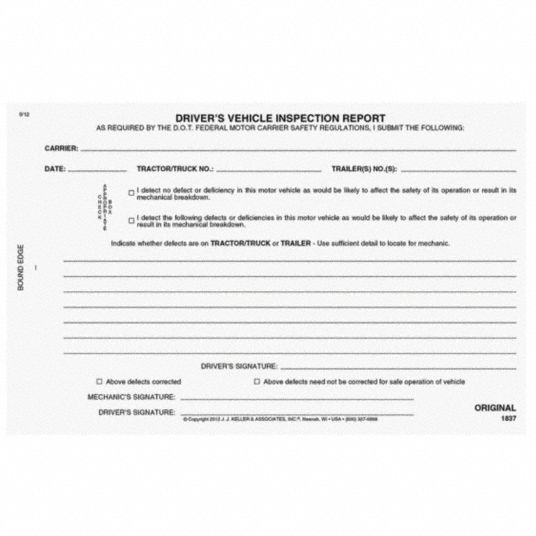 JJ KELLER, Carbonless, 2 Plies, Simplified Vehicle Inspection Report