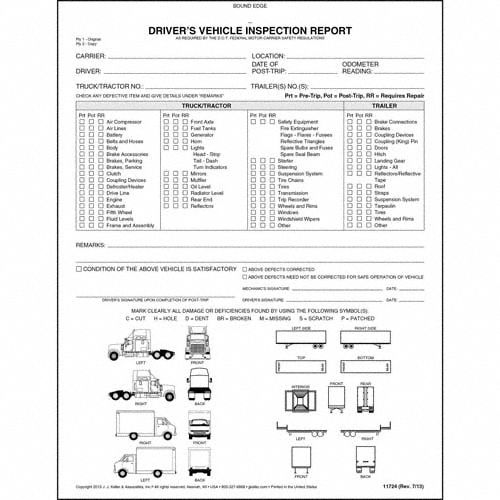 Detailed Vehicle Inspection Report: Carbonless, Driver Vehicle Inspection Report, 2-Ply