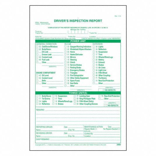 JJ KELLER, Carbon, Driver Vehicle Inspection Report, Detailed Driver ...