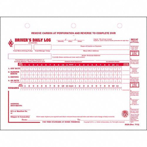 DRIVERS DAILY LOGBOOK, DRIVER'S DAILY LOG BOOK, CARBON, ENGLISH, 2-PLY, 1 FORMS, 100 PK