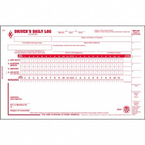 DETAILED DRIVERS LOGBOOK, DRIVER'S DAILY LOG BOOK, CARBON, ENGLISH, 2-PLY, 31 FORMS, BOOK