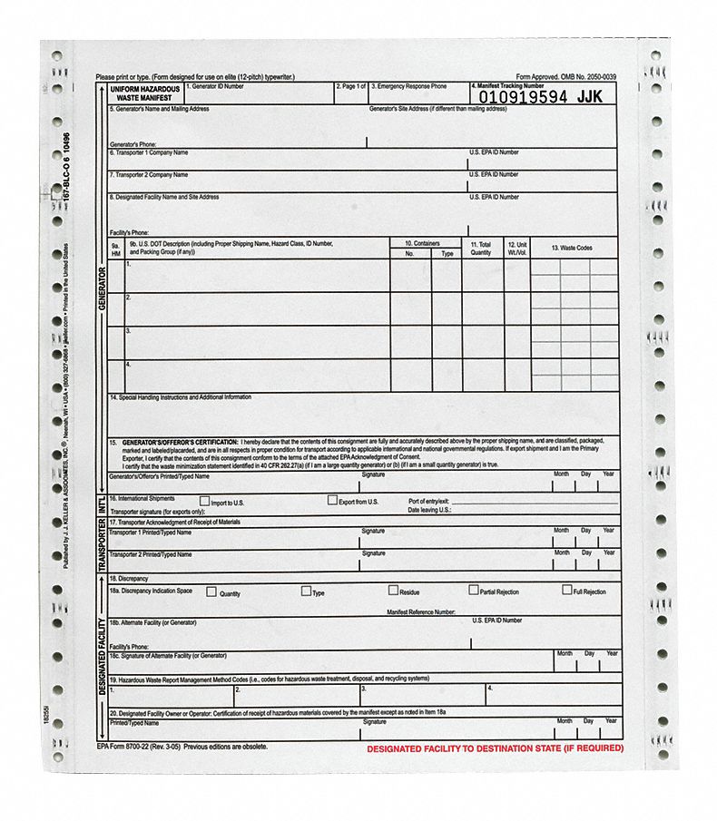 UNIFORM HAZARDOUS WASTE MANIFEST,PK500