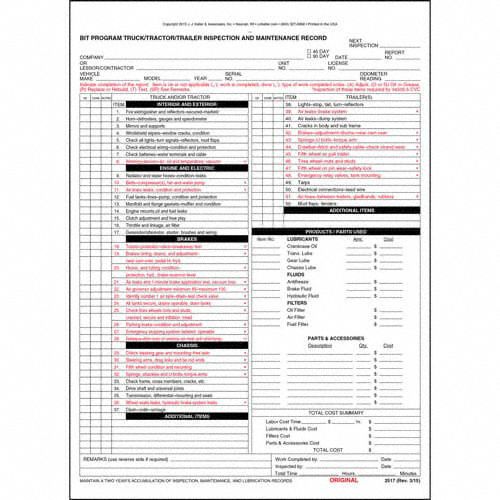 JJ KELLER, Carbon, Maint Record, CA Truck/Trailer Inspection Report ...