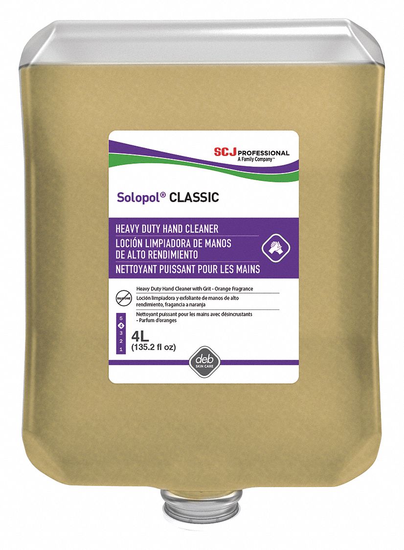 HAND CLEANER, SOLOPOL SERIES, PASTE, 4 L, INCLUDES GRIT, ORANGE, SILICONE FREE, 4 PK