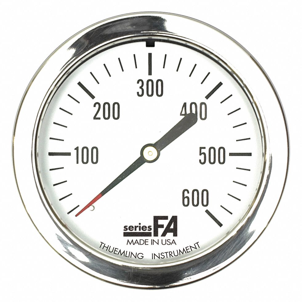 Panel-Mount Pressure Gauge: Fire Apparatus Panels, U-Clamp, 0 to 400 psi, 2 1/2 in Dial
