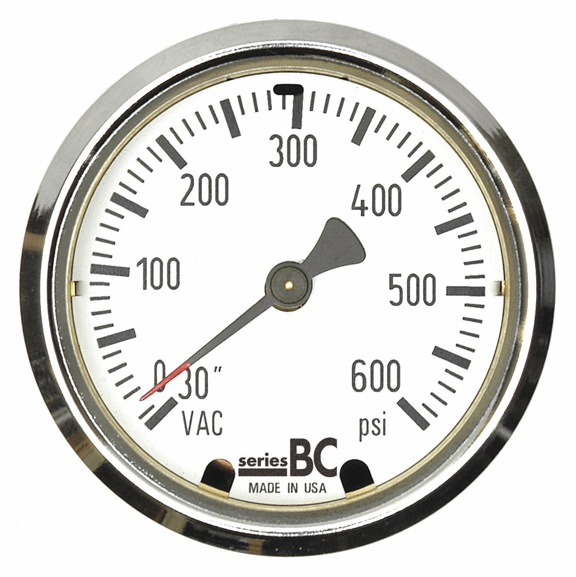 Panel-Mount Compound Gauge: Fire Apparatus Panels, U-Clamp, 30 to 0 to 400 in Hg/psi, BC
