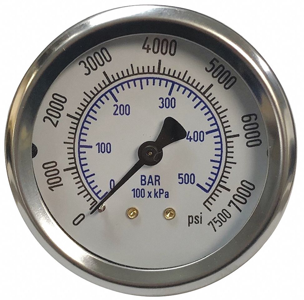 Panel-Mount Pressure Gauge: Breathing Air Compressor, U-Clamp, 0 to 200 psi, 63 mm Dial