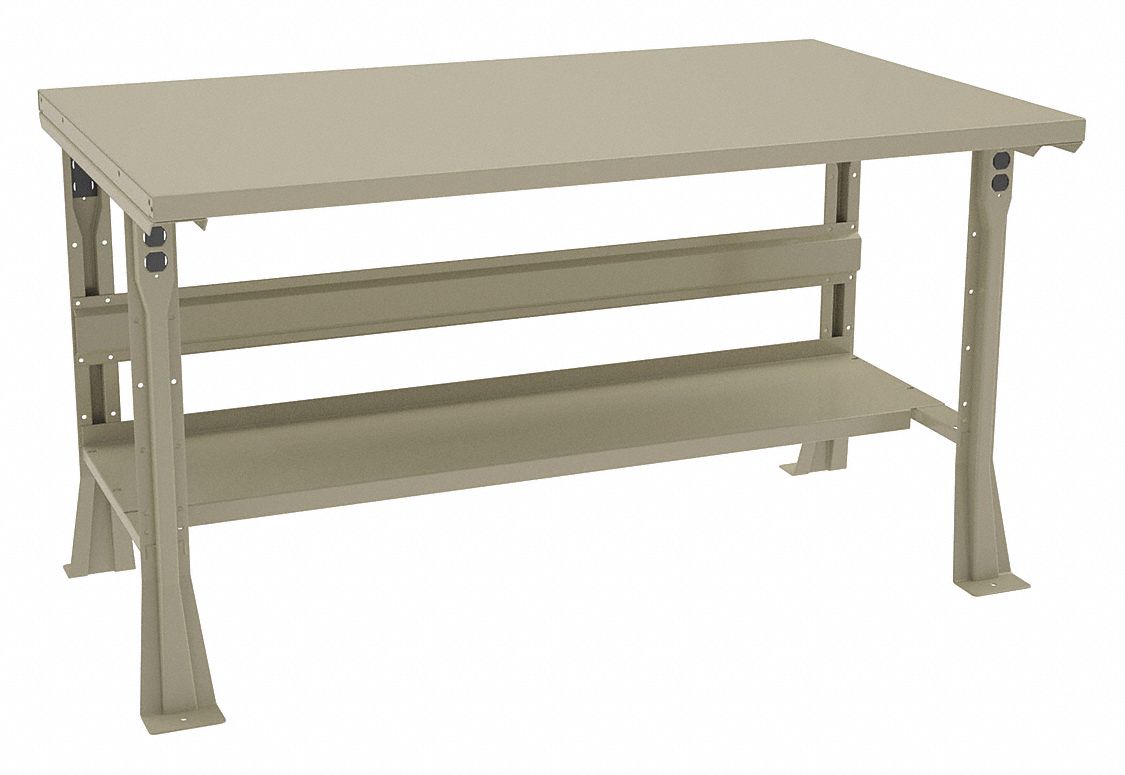 Workbench: Fixed Ht, Steel, 60 in x 36 in, 2, 500 lb Overall Load Capacity, Tan
