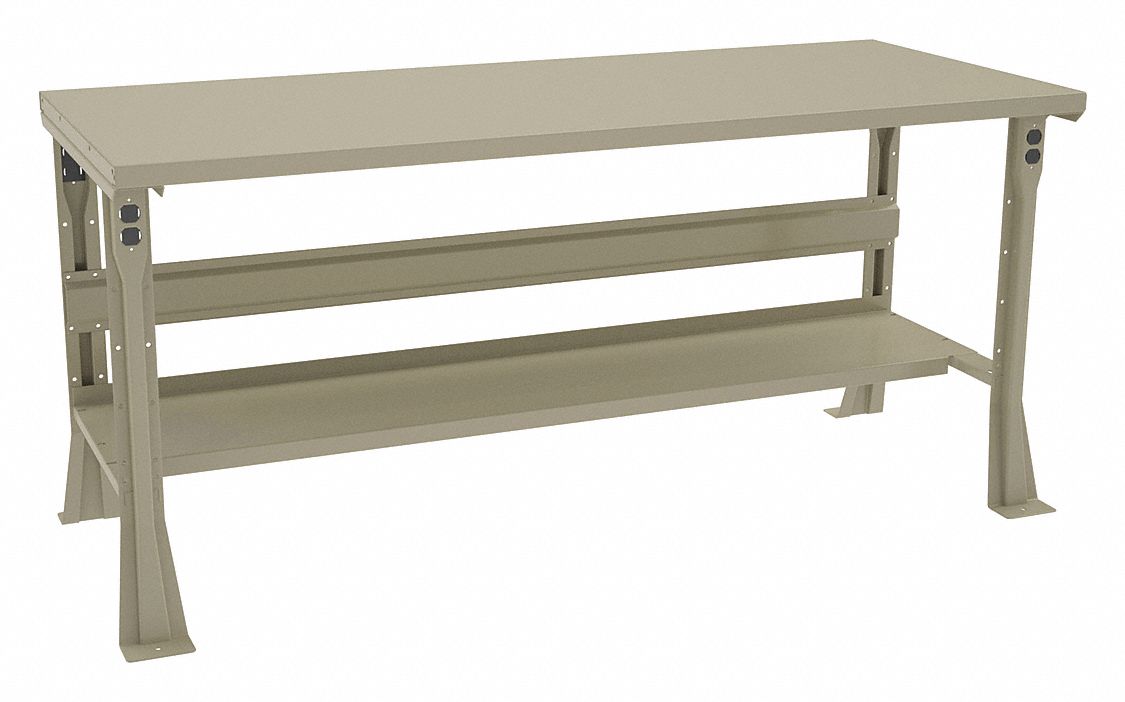 Workbench: Fixed Ht, Steel, 72 in x 30 in, 1, 800 lb Overall Load Capacity, Tan