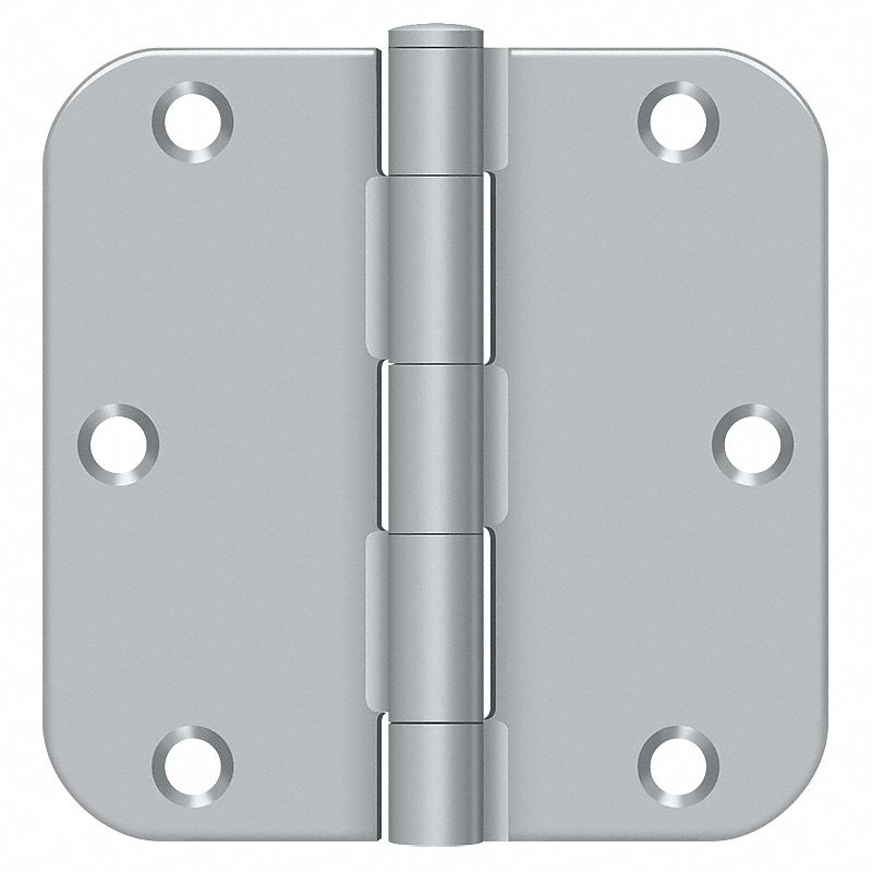 Butt Hinge: 3 Holes per Leaf, 3 1/2 in Door Leaf Ht, 1 3/4 in Door Leaf Wd, Rounded