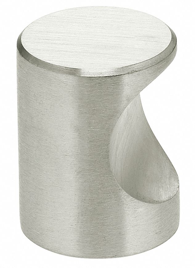 Cabinet Knob: Cylindrical, Stainless Steel, Satin Stainless Steel, 1 1/8 in Projection