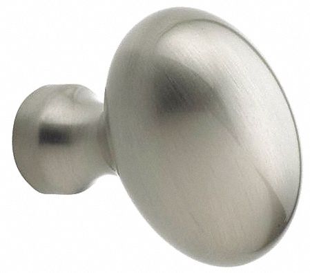 Cabinet Knob: Oval, Zinc, Satin Nickel, #8 - 32, 1 in Screw Size, 1 3/8 in Projection