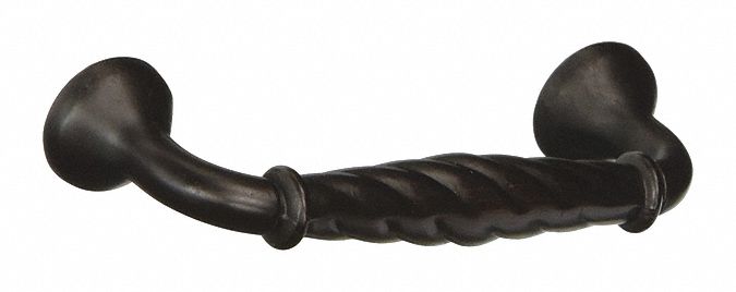 Pull Handle: Threaded Holes, Zinc, Oil Rubbed Bronze, 3 in Mounting Hole Center to Center