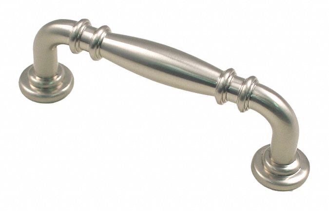 Pull Handle: Threaded Holes, Zinc, Satin Nickel, 3 in Mounting Hole Center to Center
