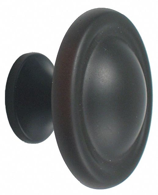 Cabinet Knob: Round, Zinc, Oil Rubbed Bronze, 1 in Projection, 1 1/2 in Dia
