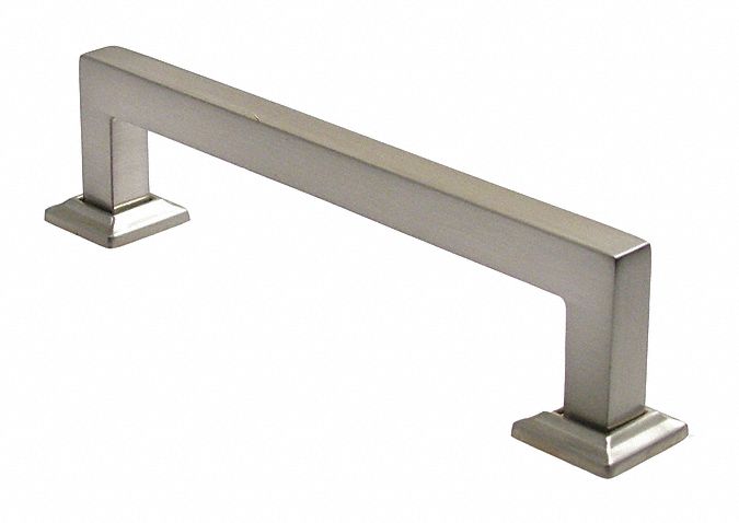 Pull Handle: Threaded Holes, Zinc, Satin Nickel, 7 in Mounting Hole Center to Center