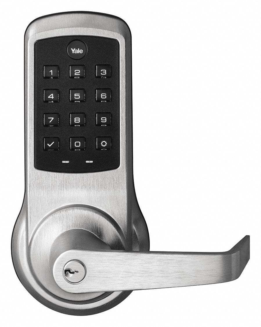 Electronic Keyless Lock: Entry with Key Override, Push Button Keypad, Metal, Lever