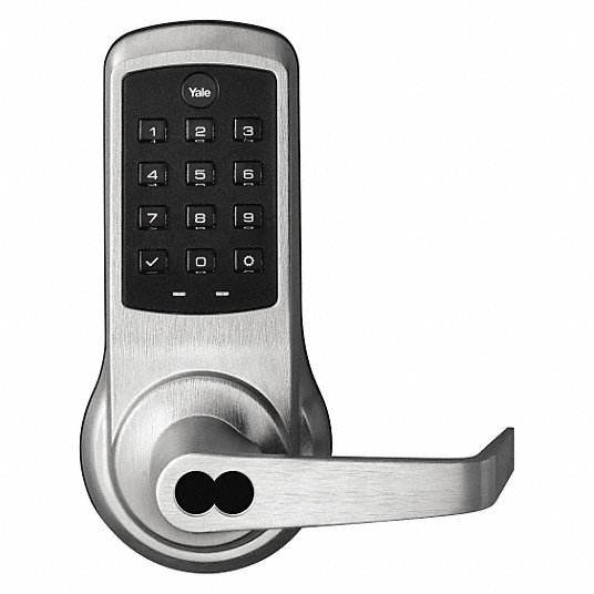 Electronic Keyless Lock: Entry with Key Override, Push Button Keypad, Metal, Lever