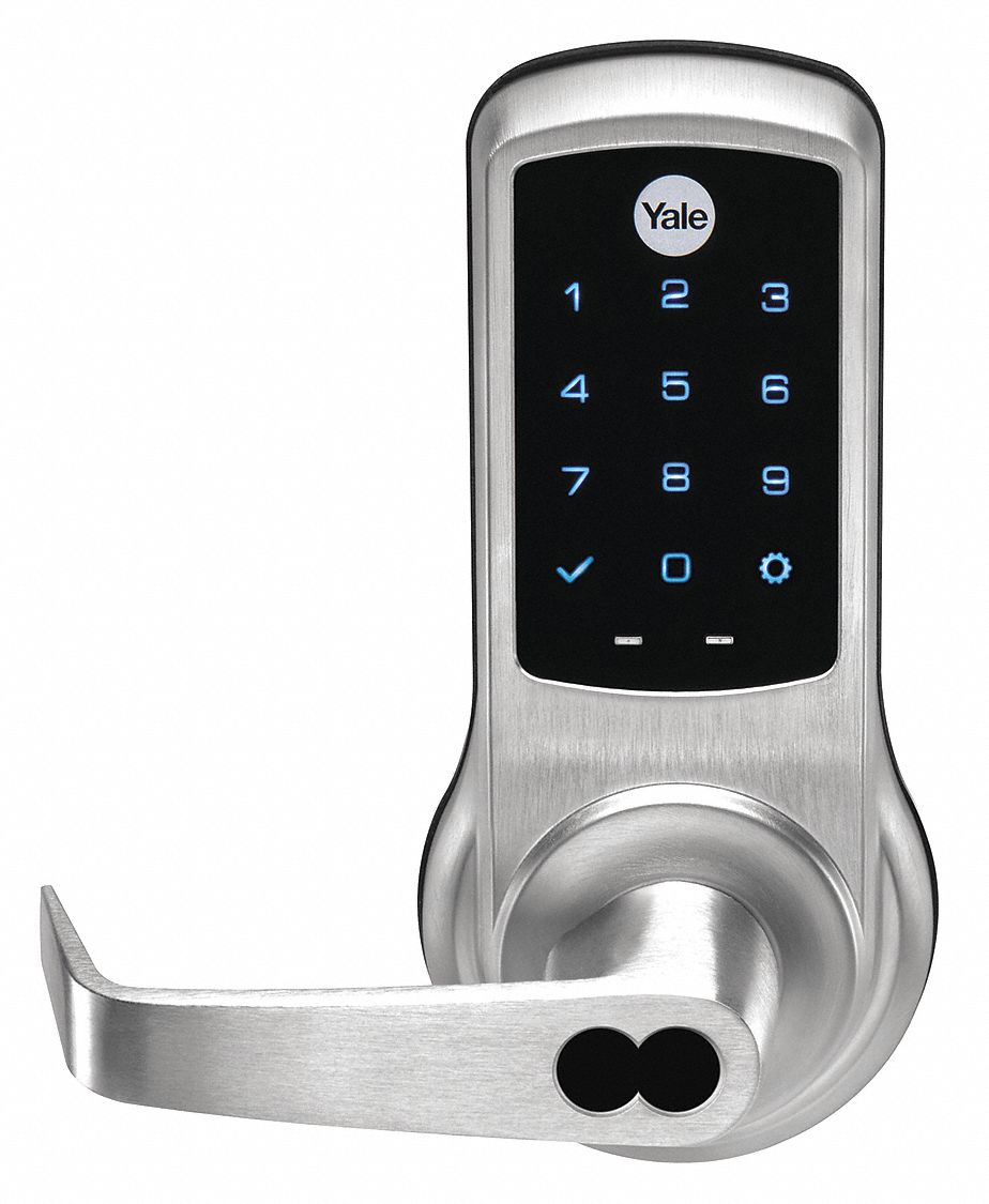 Electronic Keyless Lock: Entry with Key Override, Touch Screen Keypad, Metal, Lever, 1