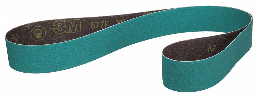 Sanding Belt: 2 in W x 48 in L, Zirconia Alumina, 60 Grit, YF Wt Polyester Backing, 577F