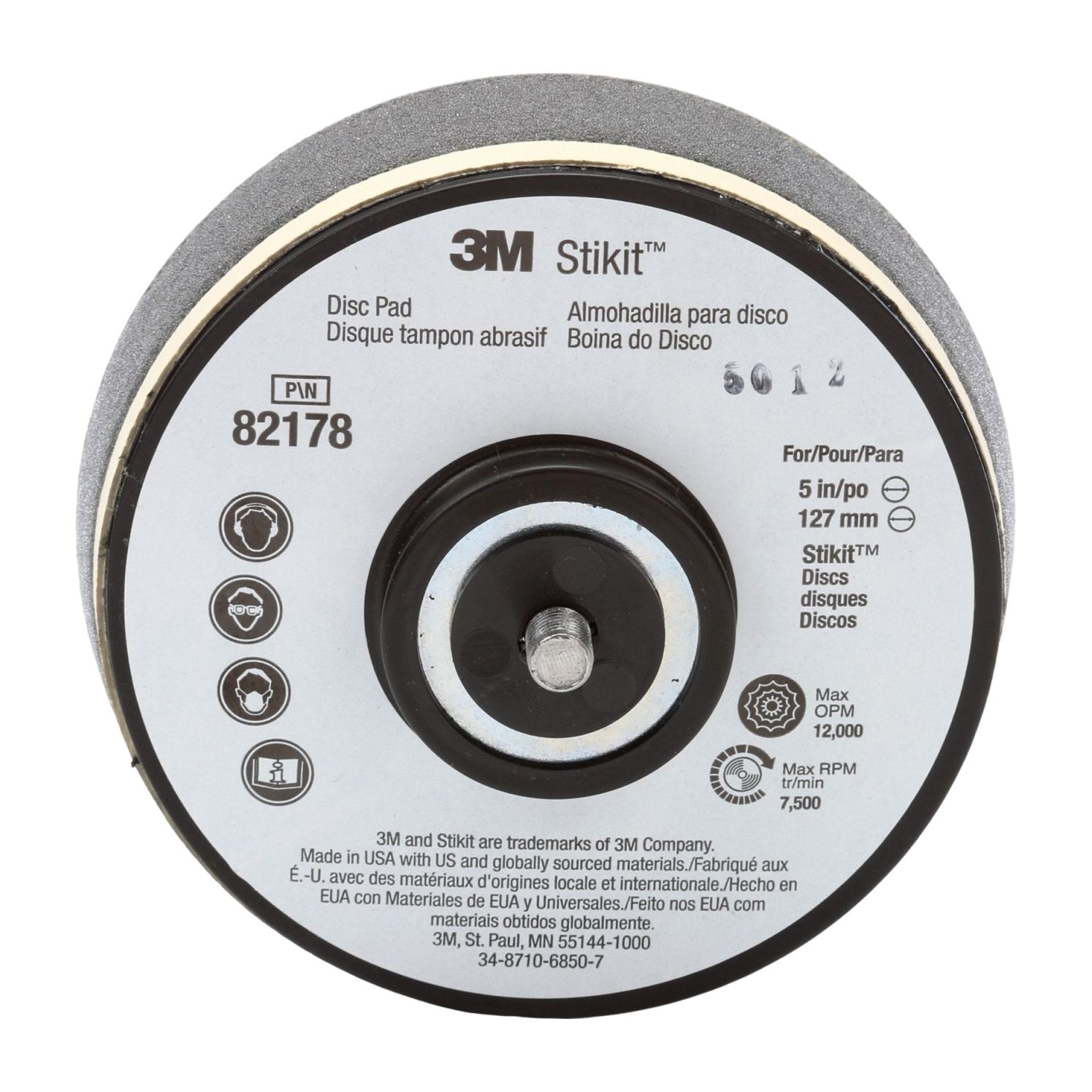 PSA Disc Backup Pad: 5 in Dia x 1 1/4 in T, 5/16"-24 Threaded-Shank, Non-Vacuum, Soft Density