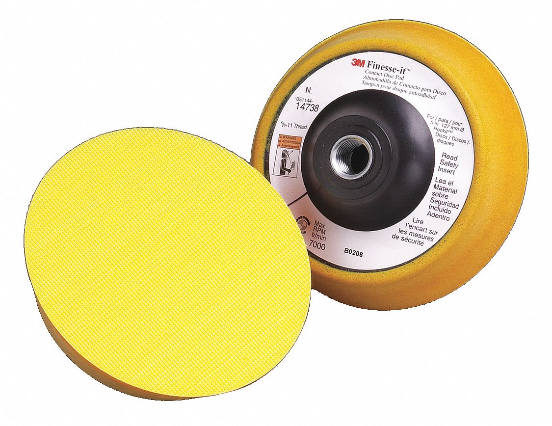 Hook-and-Loop Disc Backup Pad: 5 in Dia x 1 in T, 5/8"-11 Internal-Thread, Non-Vacuum