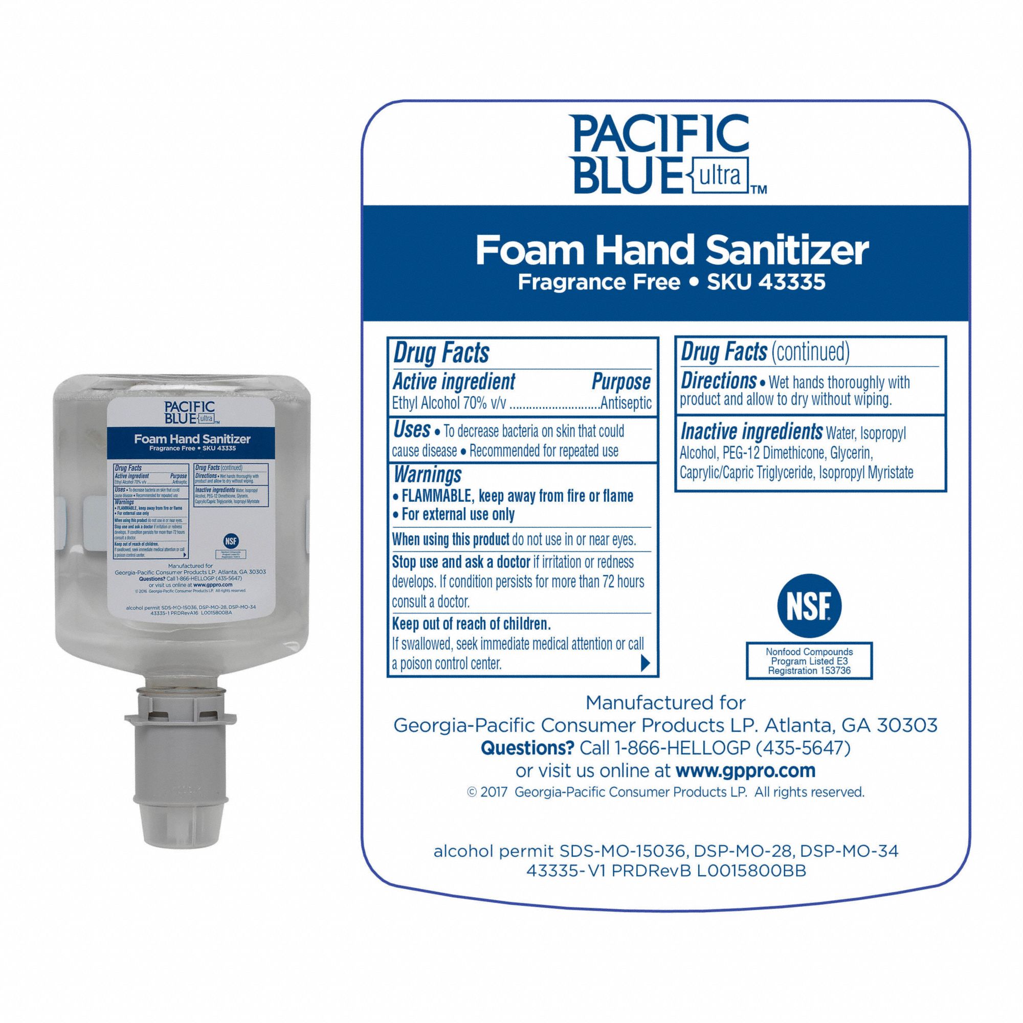 Hand Sanitizer, 1,000 mL, Cartridge, Foam, Pacific Blue