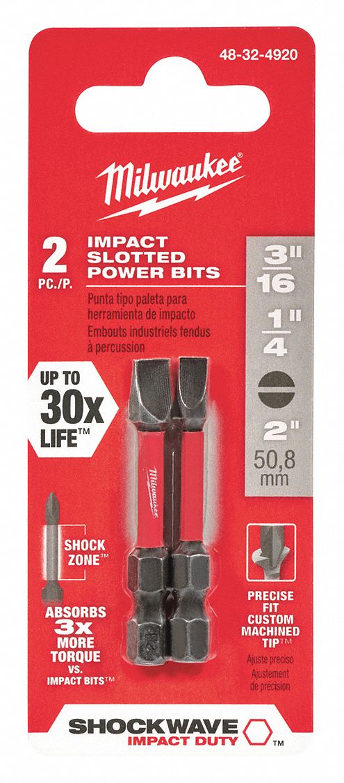 POWER BIT,1/4IN SHANK SIZE,2IN BIT L,PK2