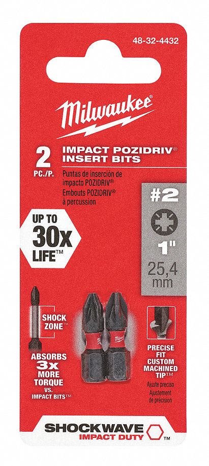 INSERT BIT,1/4" SHANK SIZE,1" BIT L,PK2