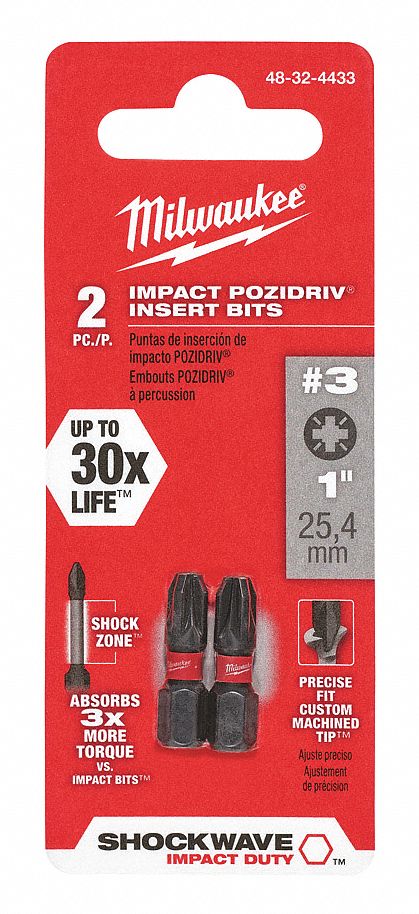 INSERT BIT,1/4" SHANK SIZE,1" BIT L,PK2