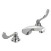 Low-Arc-Spout Dual-Wristblade-Handle Three-Hole Widespread Deck-Mount Bathroom Faucets