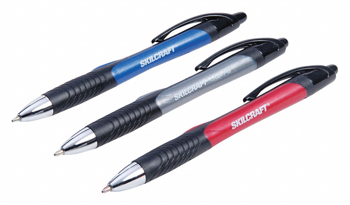 ABILITY ONE Ballpoint Pens, Pen Tip 1.0 mm, Barrel Material Rubber