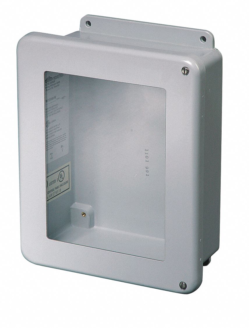 Enclosure: Fiberglass, 10 in x 8 in x 4 in, NEMA 1/12/3R/4X/6P, Hinged, Clear Cover