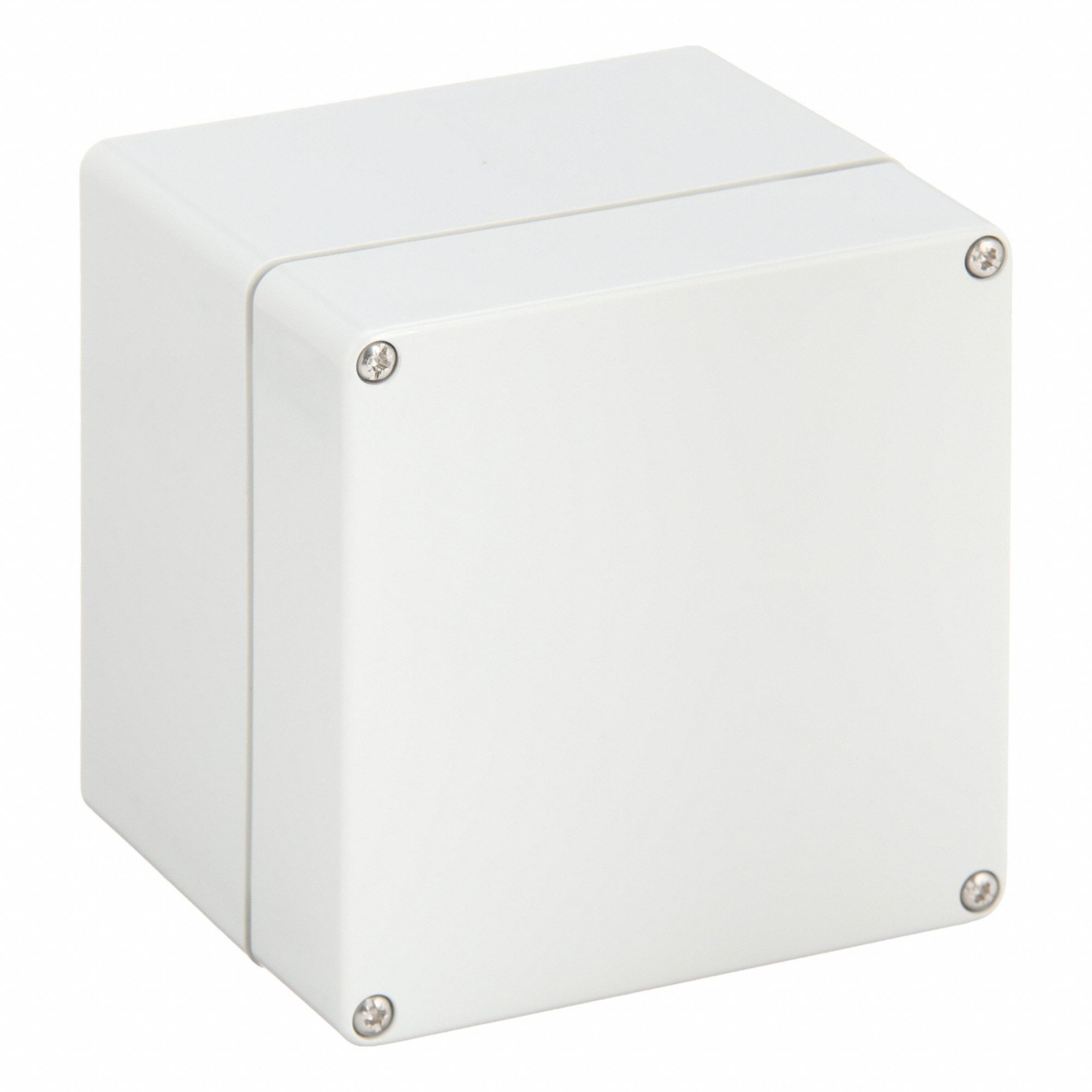 Enclosure: Polycarbonate, 4 in x 4 in x 4 in, NEMA 4X, Solid Cover, Screw On