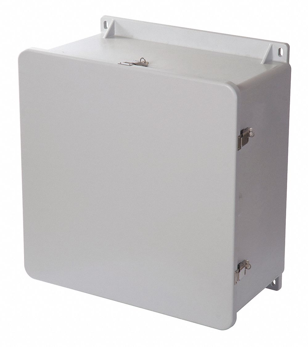Enclosure: Fiberglass, 20 in x 20 in x 10 in, NEMA 1/12/3R/4X/6P, Hinged, Solid Cover
