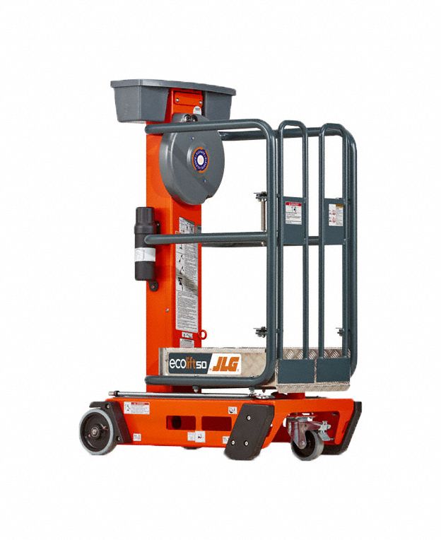 Personnel Lift: Push-Around, Stored Power Lift, 330 lb Load Capacity, 4 ft 11 in Closed Ht