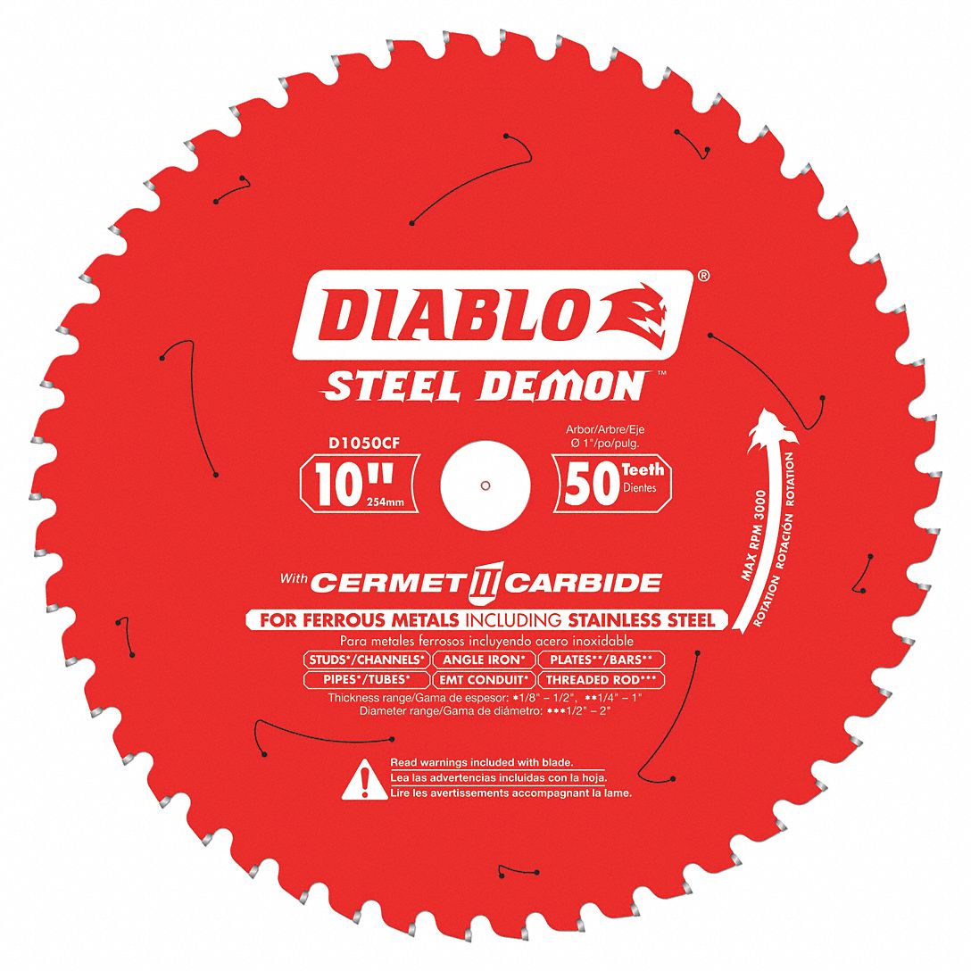 DIABLO, 10 in Blade Dia., 50 Teeth, Circular Saw Blade 52XF50D1050CF