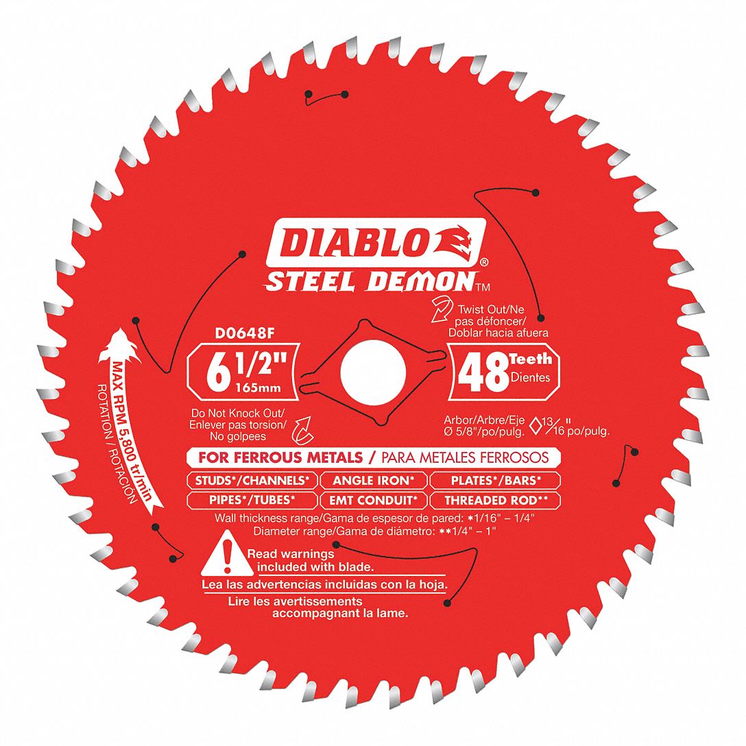 CIRCULAR SAW BLADE, CARBIDE, 6½ IN DIA, 48 TEETH, ⅝ IN, 11000 RPM, FOR METALS/STEEL