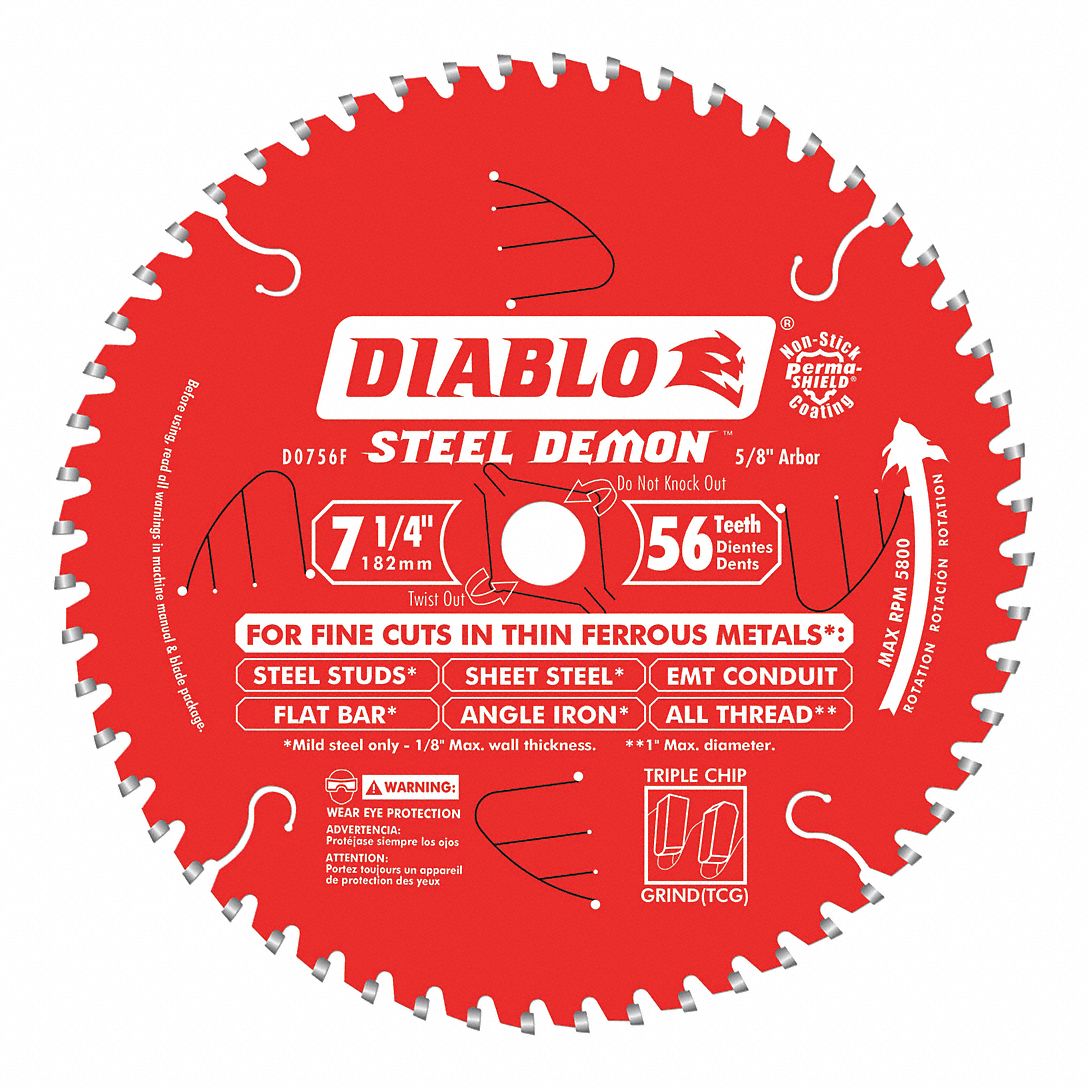 DIABLO, 7 1/4 in Blade Dia., 56 Teeth, Circular Saw Blade 52XF60