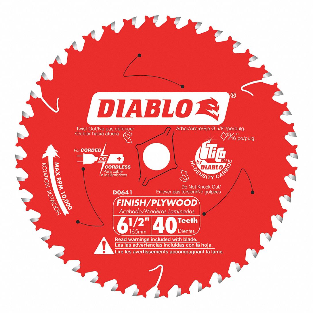 CIRCULAR SAW BLADE, CARBIDE, 6½ IN, 40 TEETH, ⅝ IN ROUND ARBOUR, 12500 RPM, ATB