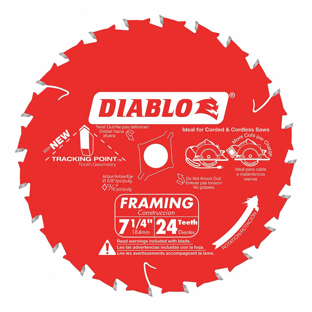 CIRCULAR SAW BLADE, CARBIDE, 7¼ IN, 24 TEETH, ⅝ IN ROUND ARBOUR, 10000 RPM, ATB