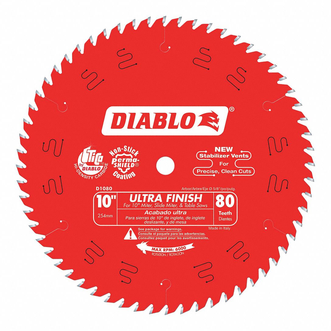DIABLO Circular Saw Blade, Wood Materials Cut, 10 in Blade Dia., 5/8 in